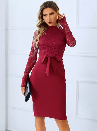 Round Neck Lace Long Sleeves Dress