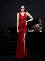 Long Slim Fishtail V-neck Dress