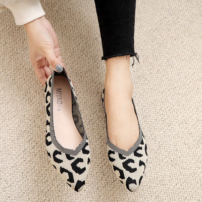 Shallow Knit Leopard Flat Shoes