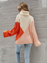 Color Lapel Long Sleeve Loose Sweater