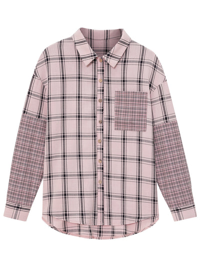 Single-breasted Plaid Stitching Shirt Girl