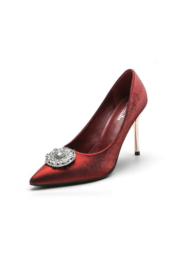 Women Silk Fine Heel Pointed Shoes