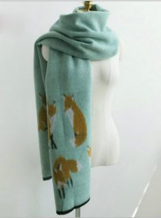 Cashmere Scarf Fox Printed Thicken Warm Cape 