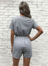 Loose Short Sleeve Drawstring Jumpsuit