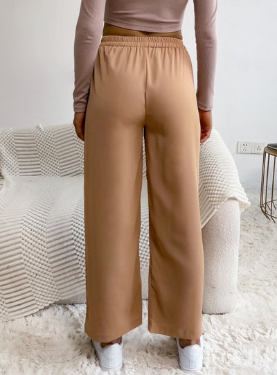 Retro Drawstring Elastic High Waist Wide Leg Pants