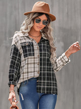 Collar Check Top Long Sleeve Loose Shirt