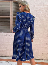 Lotus Leaf Long Sleeve Polka Dot Dress