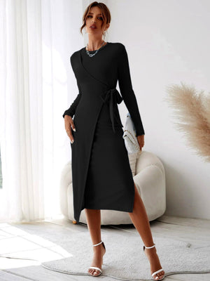 Slim-fit Slit Sexy Long-sleeved Dress