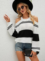 Striped Color Matching Halter Sweater