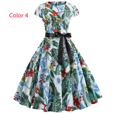 Retro Printed Short Sleeve Dress