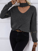 High-neckedZipper Long-sleeved Sweater