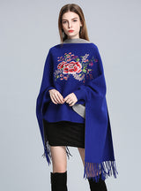 Embroidered Tassel Knitted Shawl Cloak Bat Sleeve