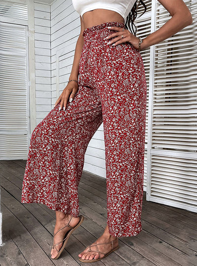 Broken Cotton High Waist Nine-split Wide-leg Pants