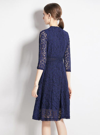 Slim Waist Lace 3/4 Sleeves Dress