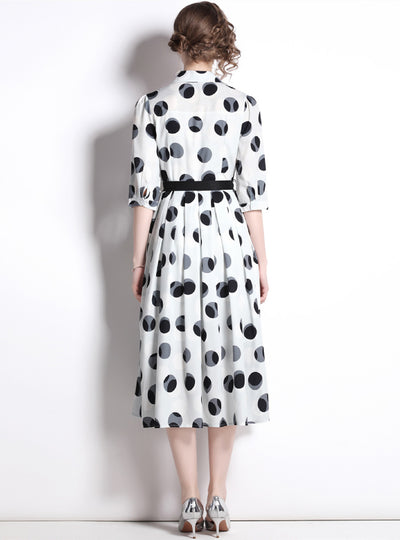 Polka Dot Lapel Short Sleeves Dress