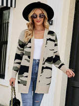 Long Camouflage Cardigan Coat Sweater