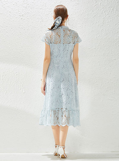 Women Blue Lace Cap Sleeve Dress