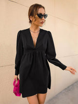 Sexy V-neck Slim Bubble Sleeve Long Sleeve Dress