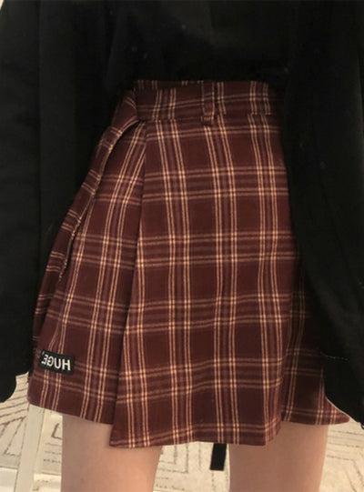 Basic Fashion All Match Plaid Irregular High Waist Skirts