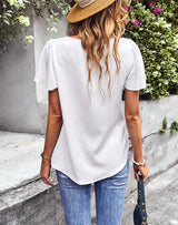 Elegant Square Solid Color Collar T-shirt