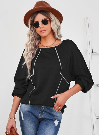 Loose Round Neck Long Sleeve Stitching T-shirt Top