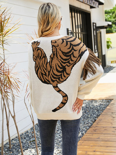 Loose Pullover Tiger Pattern Sweater