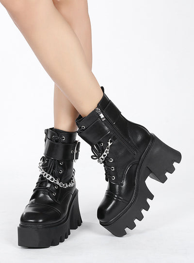 Side Zipper Metal Chain Martin Boots