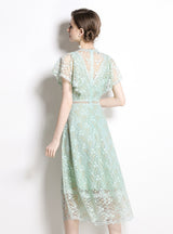 Lace Openwork Retro Flying Sleeve Dress