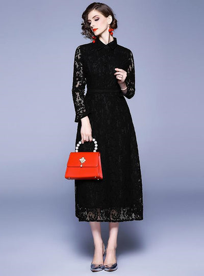 Women Black Lace Long Dress