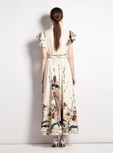 Collar Sleeveless Vintage Print Dress