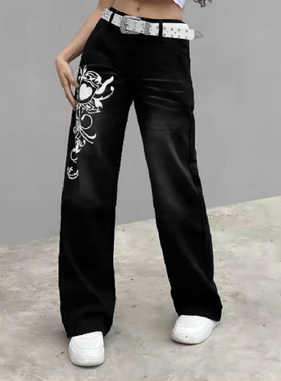 Irregular Printed Low Waist Jeans