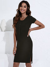 Knitted Round Neck Split Slim Dress