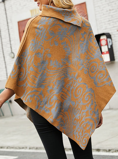 Side Lapel Print Cape Shawl Sweater Coat