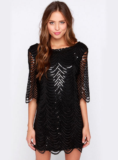 Round Neck Mini Sequined Dress