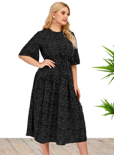 Plus Size Polka Dots Long Dress