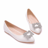 White Square Buckle Rhinestone Flat Shoes