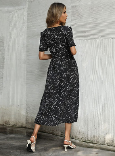 Button Dot V-neck Short Sleeve Dress