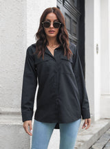 Double Pocket Long Sleeve Loose Shirt