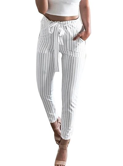 Striped Strechy Elastic High Waist Harem Pants 