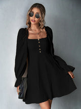 Bubble Sleeve Square Neck Long Sleeve Dress