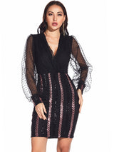 Casual Mesh Stitching Sequined Dress