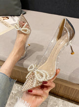 Transparent Thin Pointed Bow Shoes