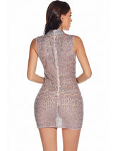 Sexy Perspective Mesh Stitching Sequined Dress