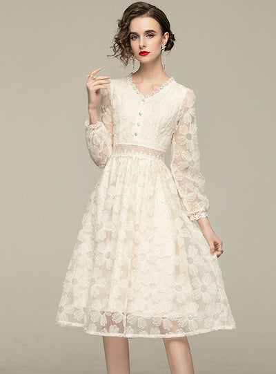 Women Lace Long Sleeve Dress