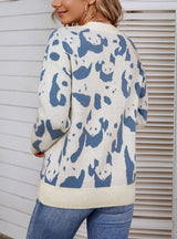 Round Neck Contrast Animal Pattern Sweater