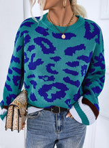 Turtleneck Color-bump Leopard Sweater