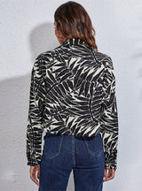 Large Leaf Print Long Sleeve Shirt Short Thin Coat