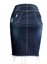 Slim-fit Worn Hole Hip Denim Skirt