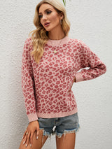 Contrast Color Loose Pullover Leopard Print Sweater