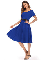 Deep V-neck Short-sleeved Retro Dress